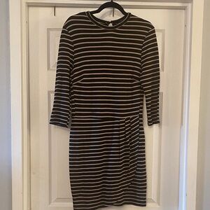 Boohoo Black and Tan Striped Long Sleeve Dress